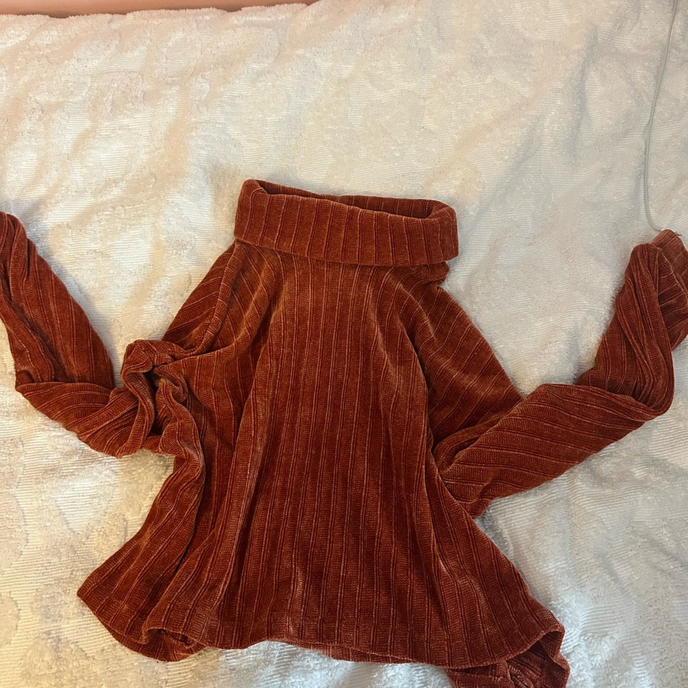 Women's Ribbed Orange Turtleneck Sweater